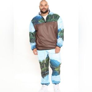 Fashion Nova Scenic Blue and Brown Jacket